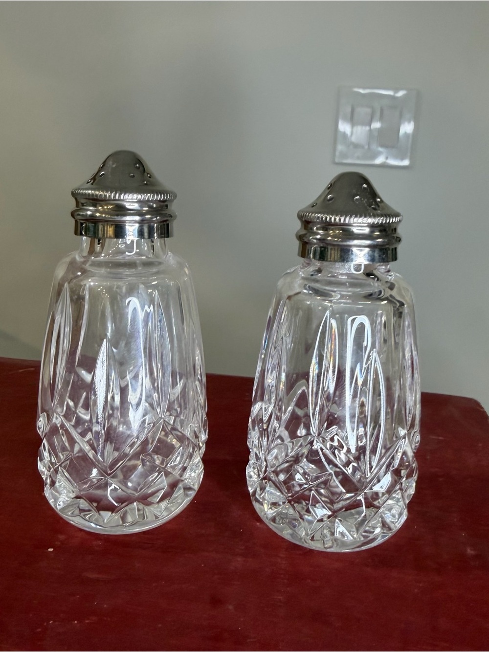 Waterford Lismore Clear Crystal Salt and Pepper Shakers with Silver Tops